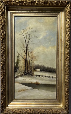 Antique 19th century oil painting on canvas, Landscape, Gold Frame