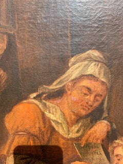 Antique  Dutch School original oil painting on canvas, Genre scene, Gold Frame