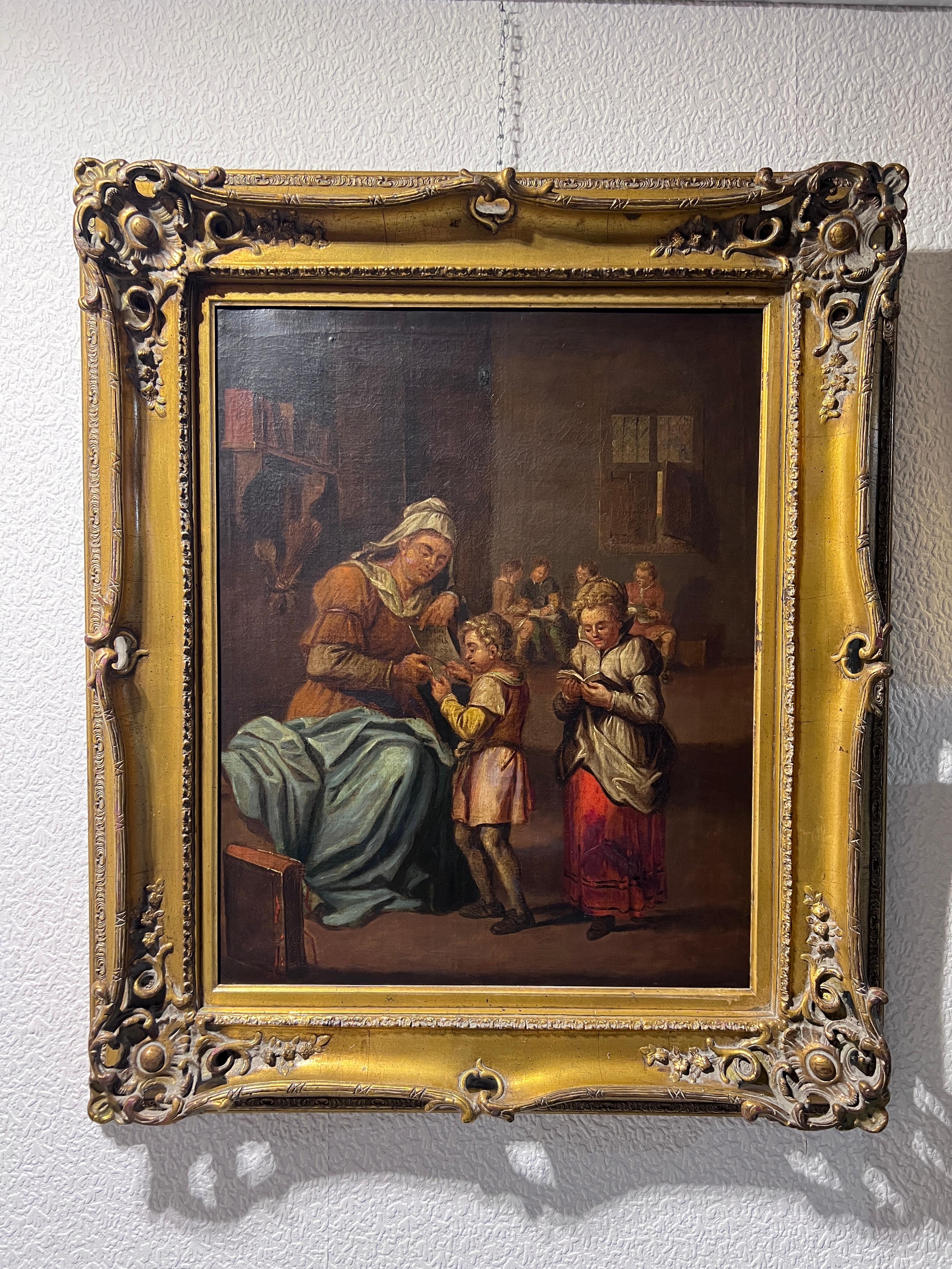 Antique  Dutch School original oil painting on canvas, Genre scene For Sale 2