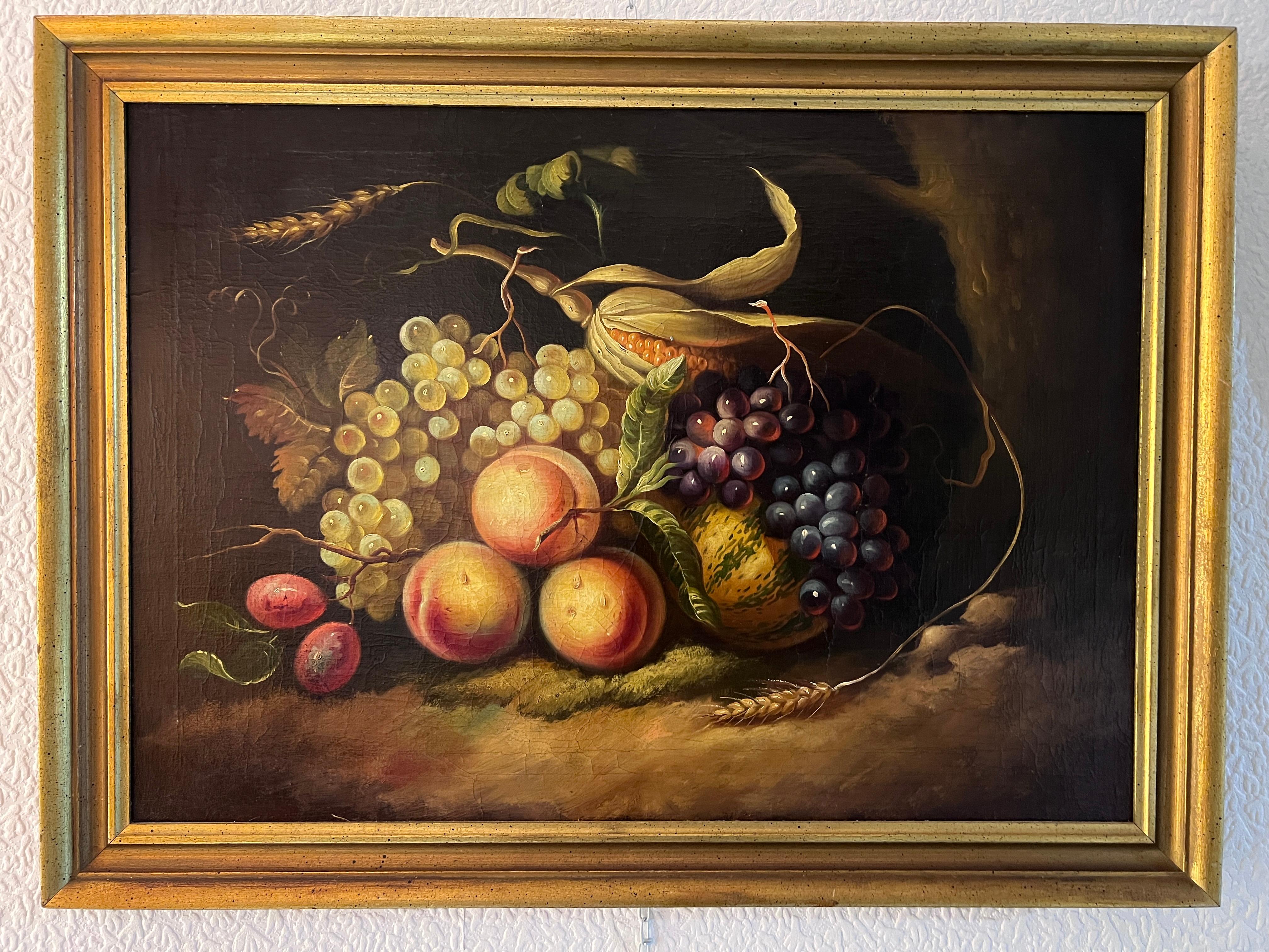 Ancienne peinture à l'huile originale du 19e siècle sur toile, Nature morte, encadrée en vente 7