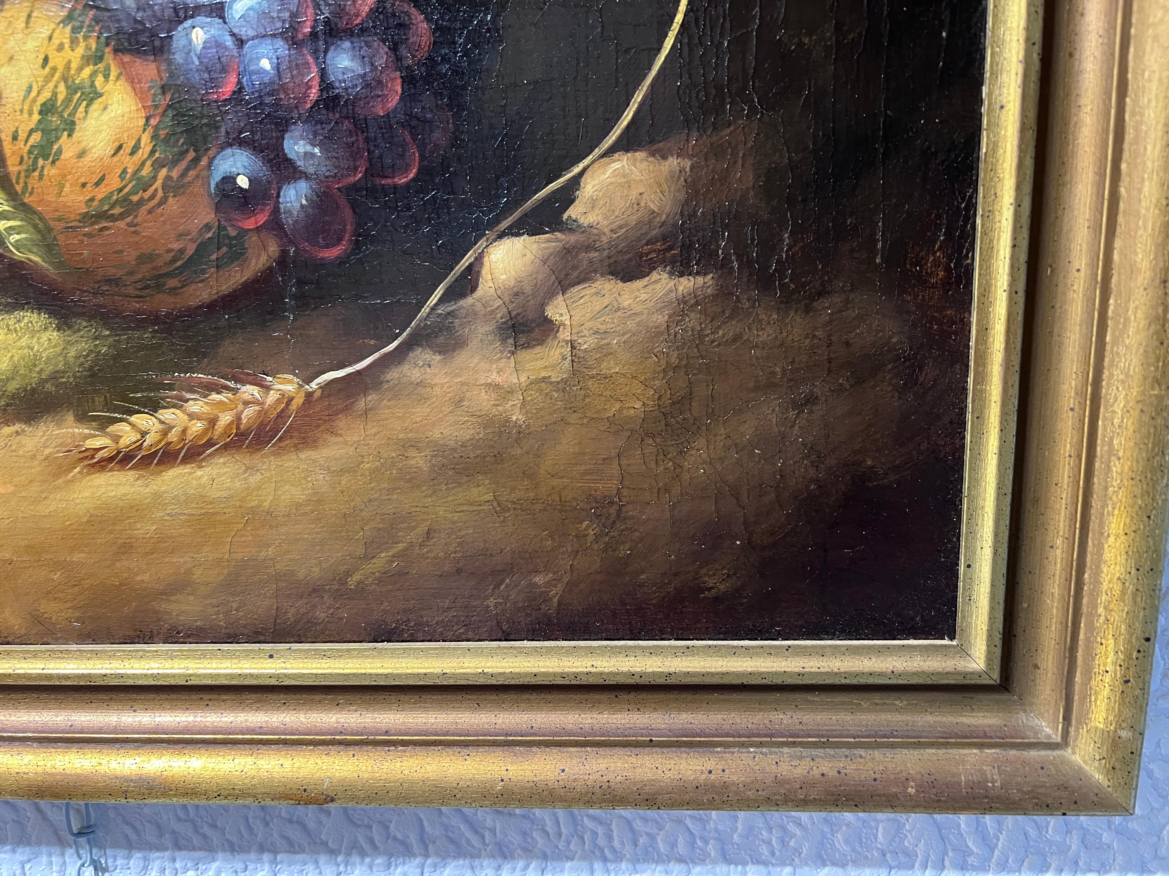 Ancienne peinture à l'huile originale du 19e siècle sur toile, Nature morte, encadrée en vente 1