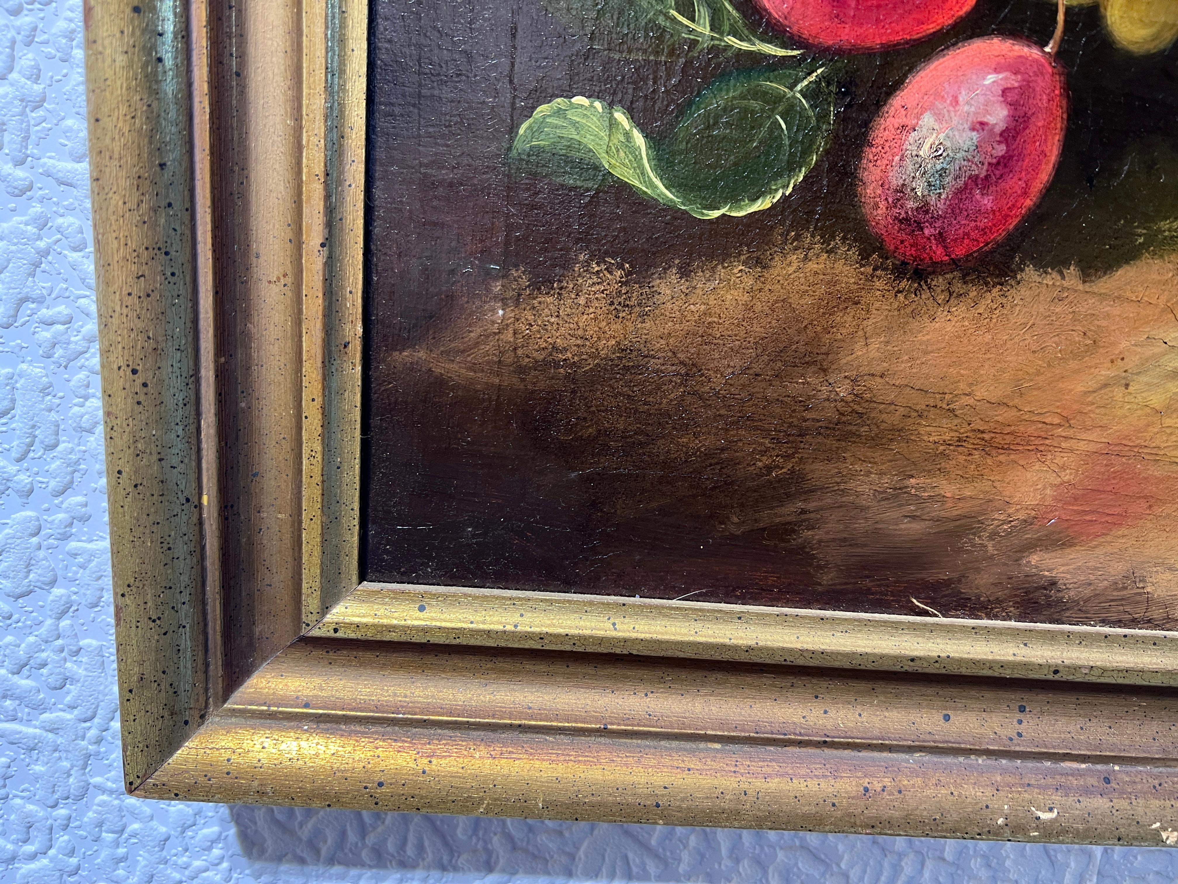 Ancienne peinture à l'huile originale du 19e siècle sur toile, Nature morte, encadrée en vente 2