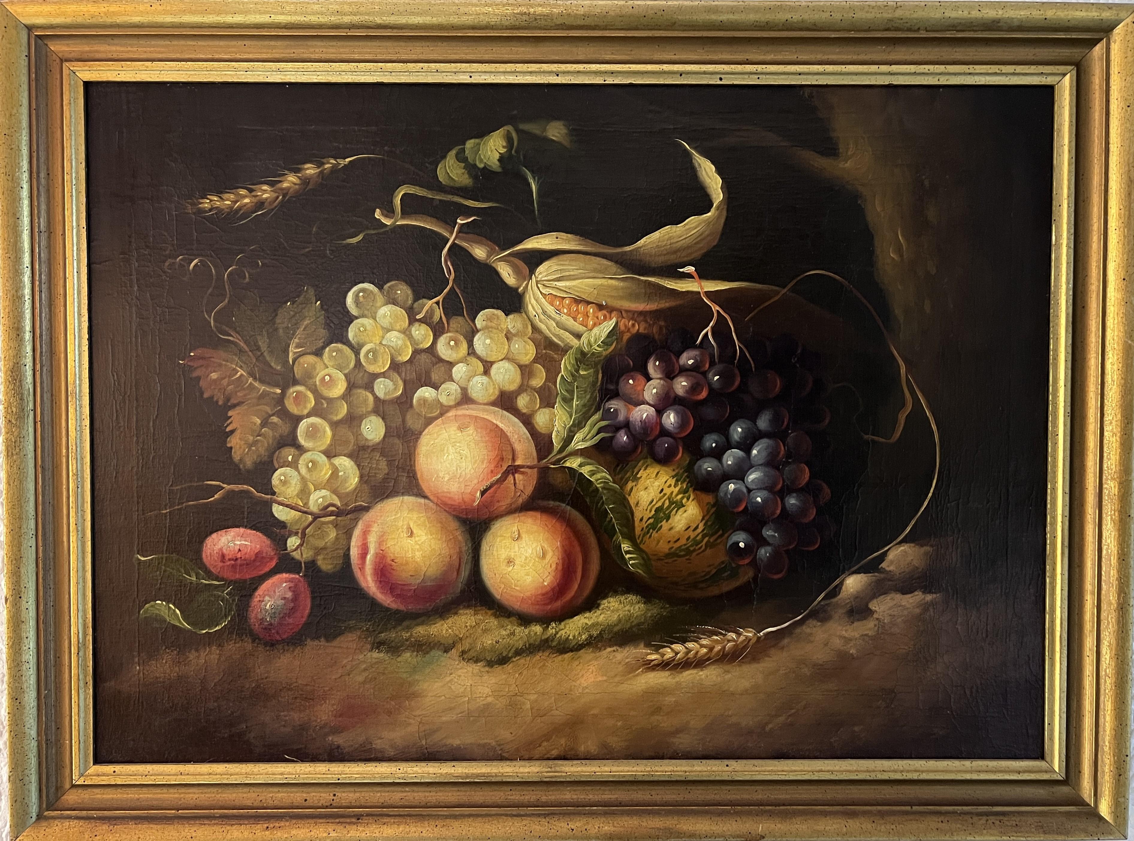 Still-Life Painting Unknown - Ancienne peinture à l'huile originale du 19e siècle sur toile, Nature morte, encadrée