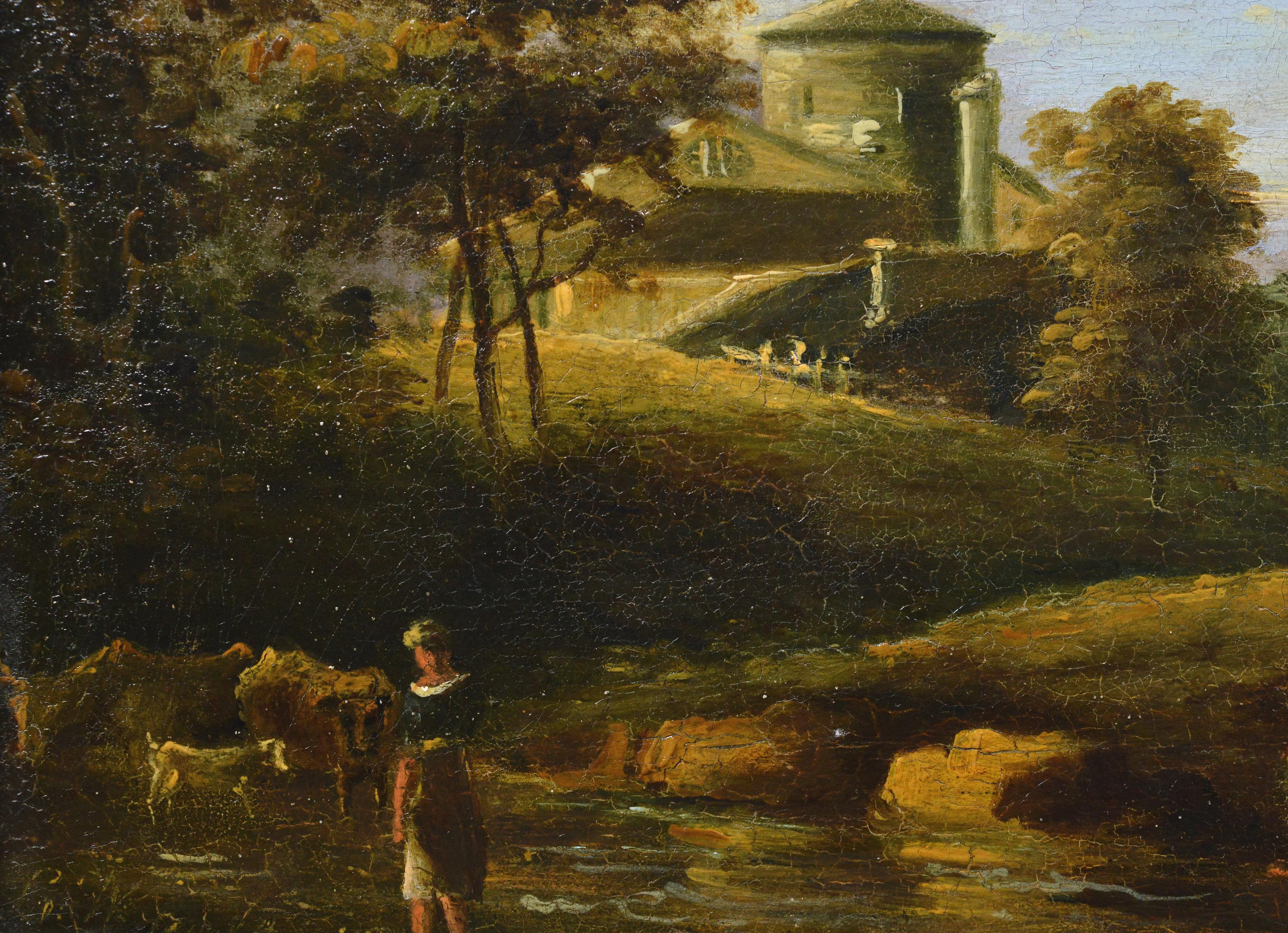 Antique 19th Century Pastoral Landscape Oil on Canvas Old Master Style Signed - Realist Painting by Unknown