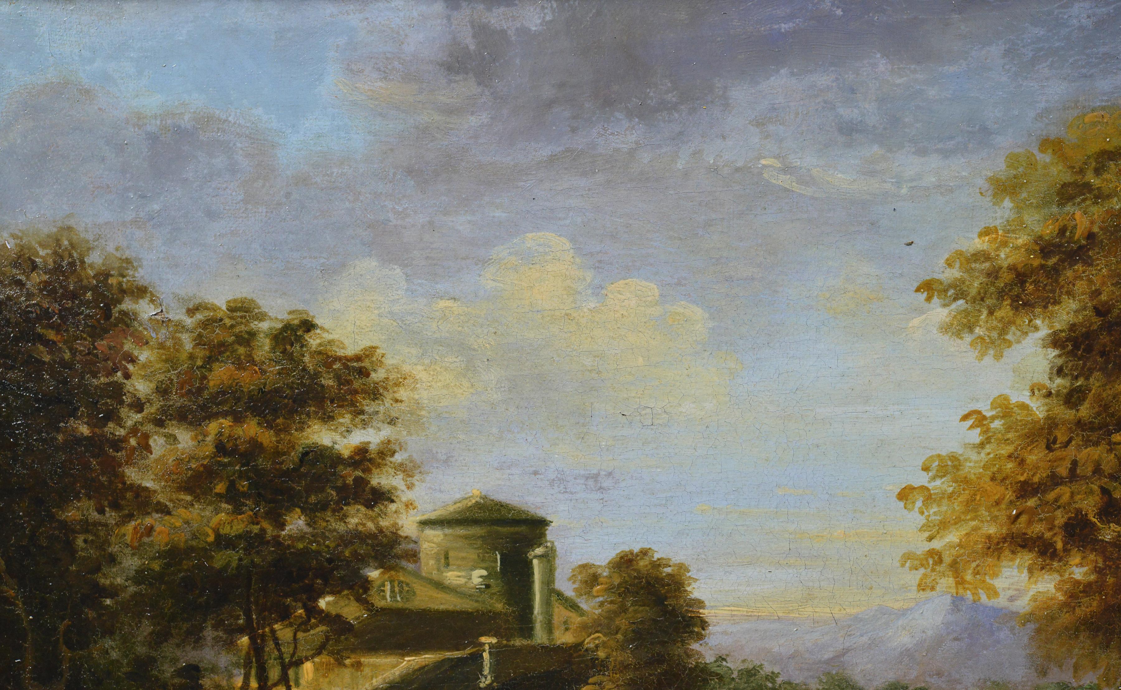 Antique 19th Century Pastoral Landscape Oil on Canvas Old Master Style Signed For Sale 1