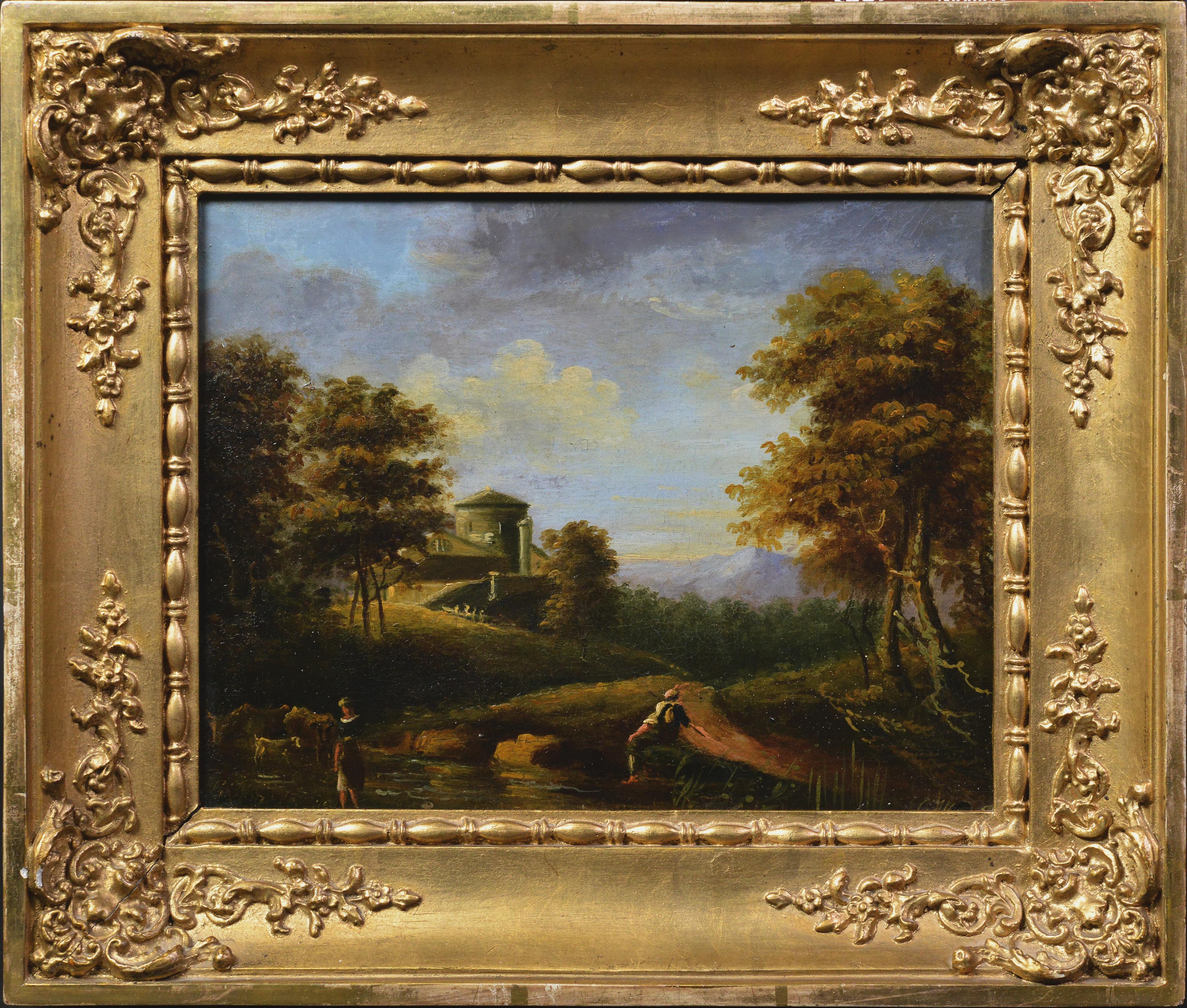 Unknown Figurative Painting - Antique 19th Century Pastoral Landscape Oil on Canvas Old Master Style Signed