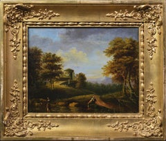 Antique 19th Century Pastoral Landscape Oil on Canvas Old Master Style Signed