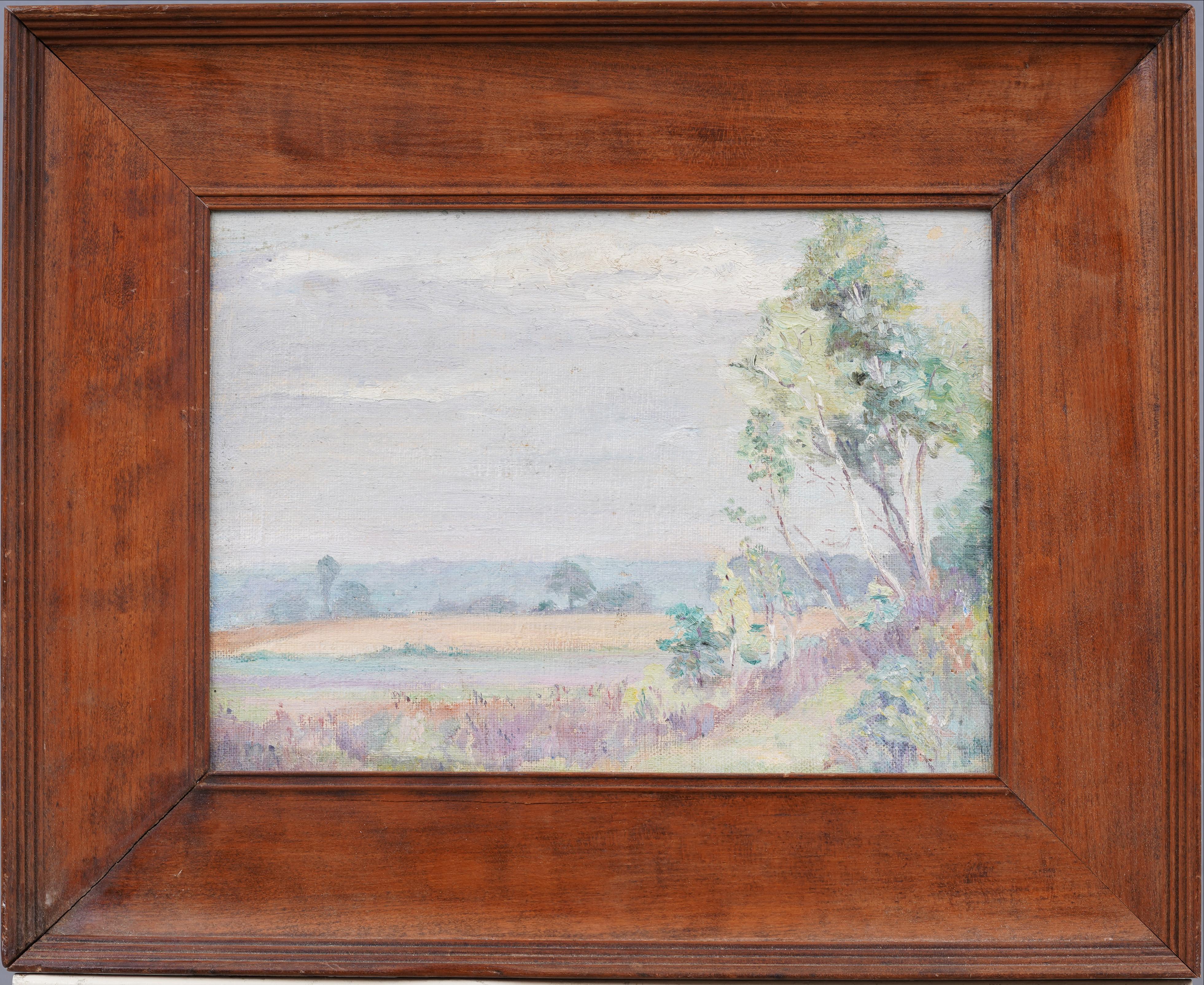 Early American impressionist landscape painting.  Framed.  Possibly signed verso.  Oil on board.