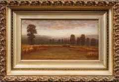 Antique American 19th Century Sunset Farm Haystack Landscape Framed Oil Painting Antique American 19th Century Sunset Farm Haystack Landscape Framed Oil Painting