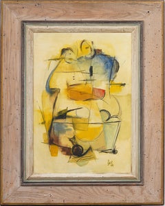 Antique American Abstract Cubist Mid Century Framed Cat Portrait Signed Geist