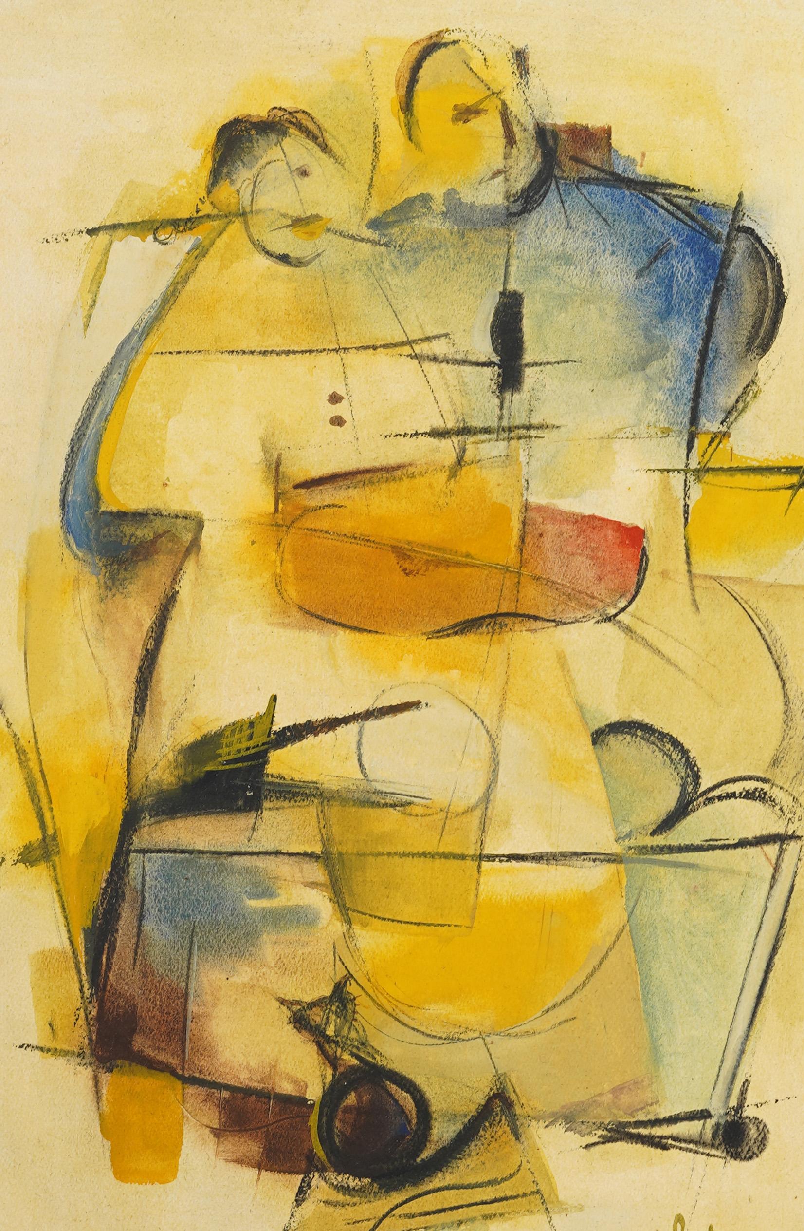 Antique American Abstract Cubist Mid Century Framed Cat Portrait Signed Geist For Sale 1