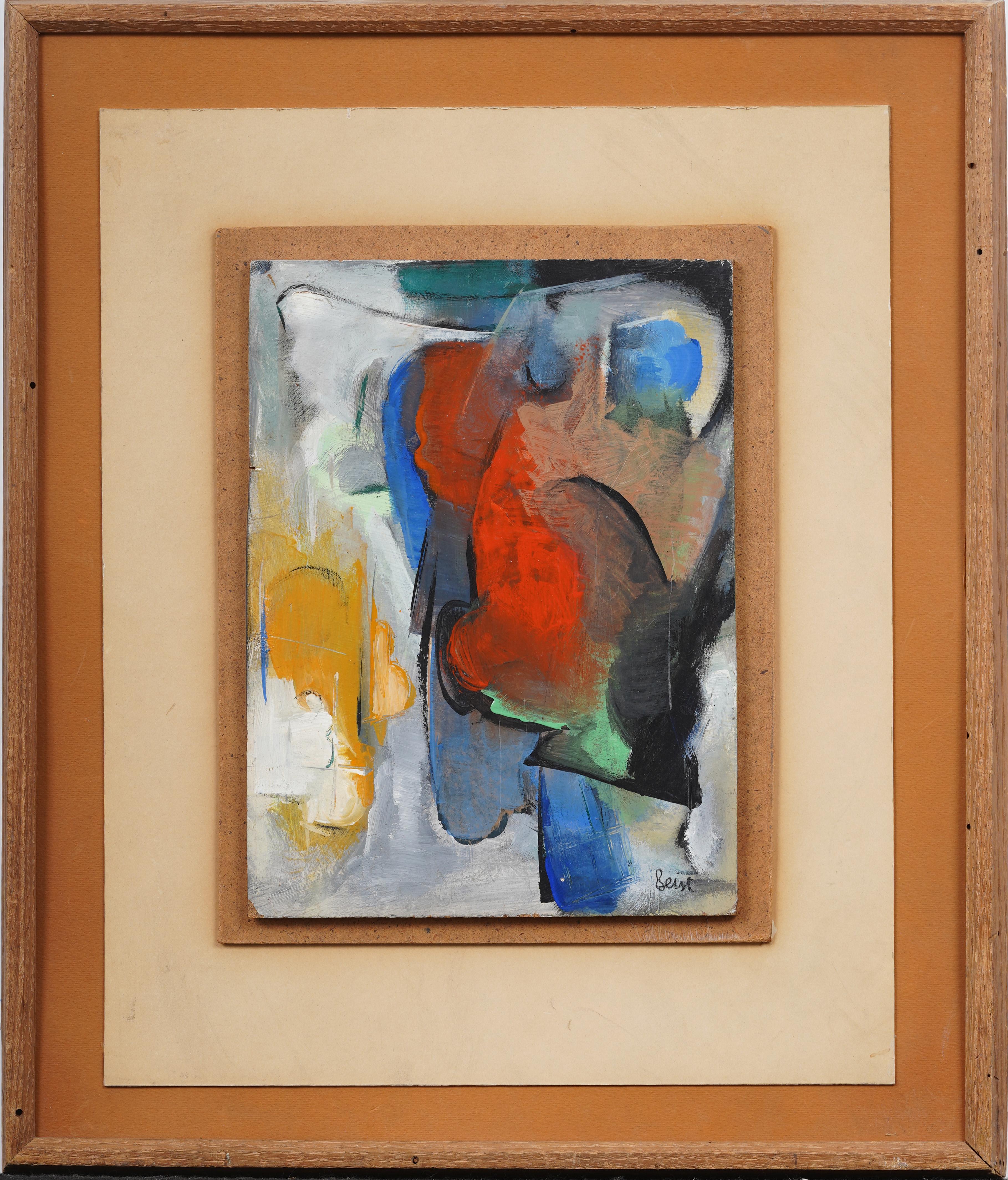 Antique American Abstract Cubist Mid Century Framed Composition Signed Geist - Painting by Unknown