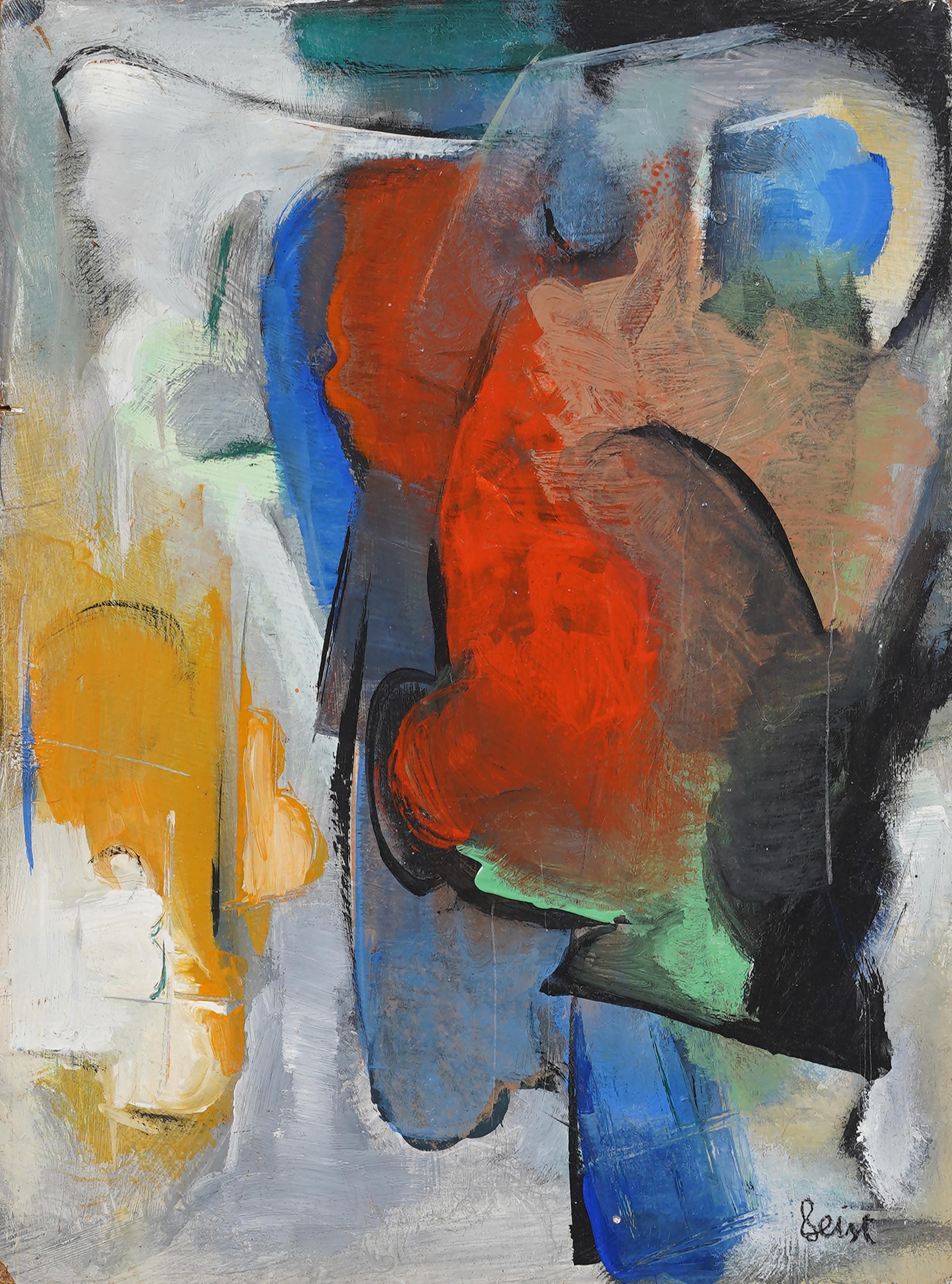 Antique American Abstract Cubist Mid Century Framed Composition Signed Geist - Brown Abstract Painting by Unknown