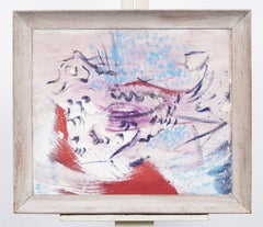 Antique American Abstract Expressionist Circus Interior Oil Painting