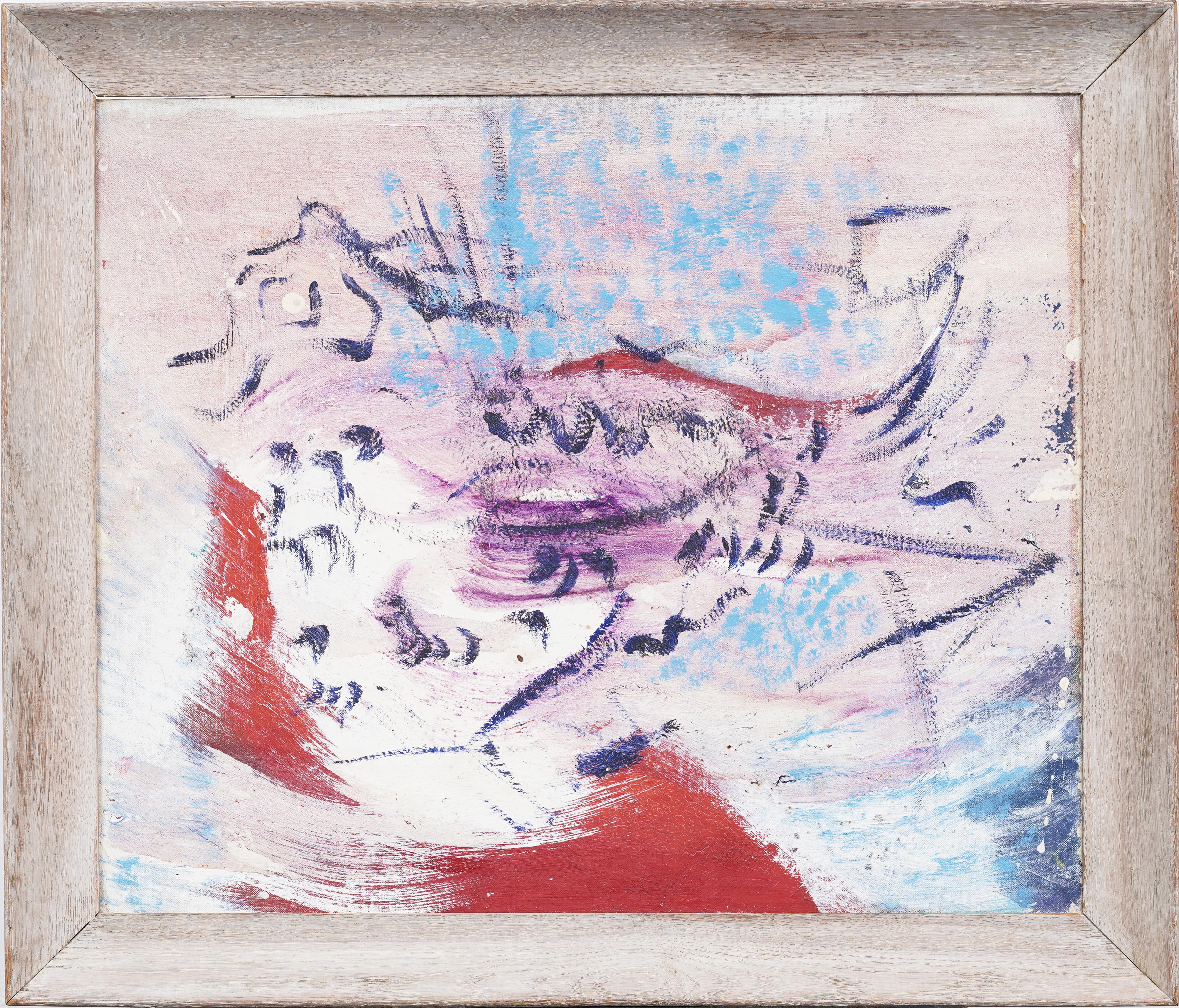 Unknown Abstract Painting - Antique American Abstract Expressionist Circus Interior Oil Painting