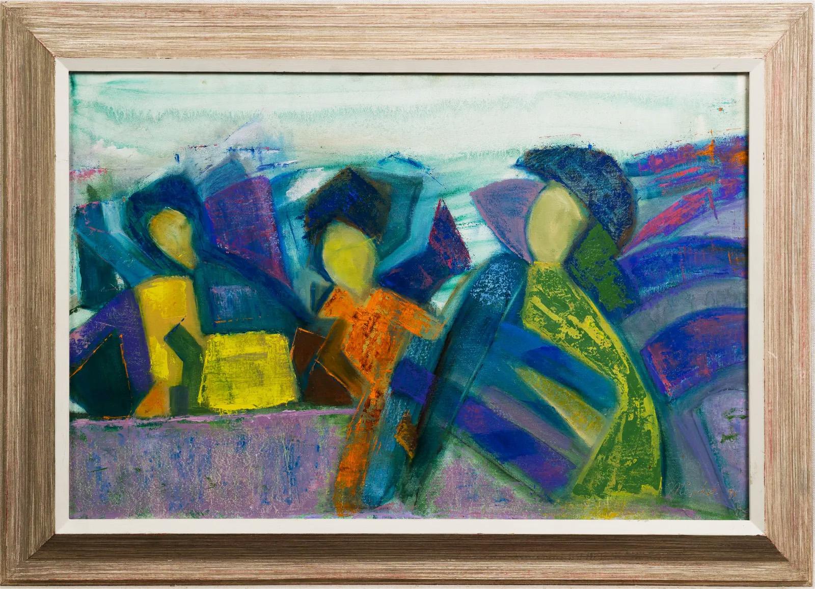 Antico dipinto ad olio originale dell'Espressionismo Astratto Americano con cornice - Painting di Unknown