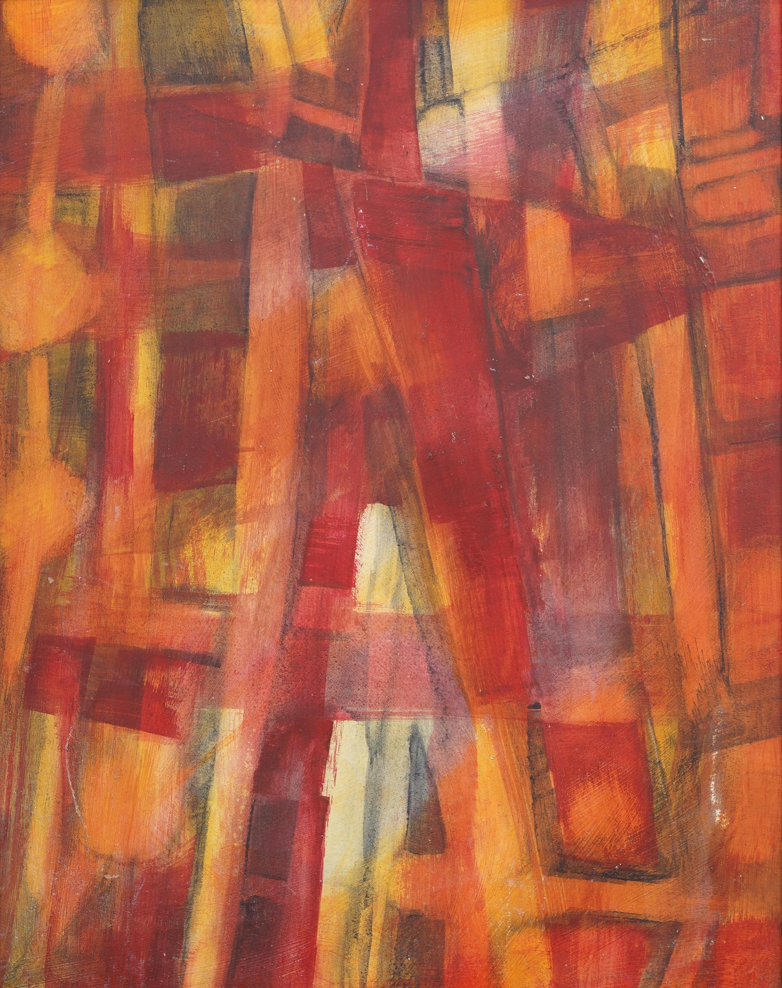 Antique American abstract oil painting. Oil on board.   Framed.  In excellent original condition. Handsomely framed in a  giltwood molding.  Excellent condition, ready to hang and enjoy. 