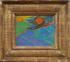 Antique American Abstract Expressionist Gold Giltwood Framed Oil Painting