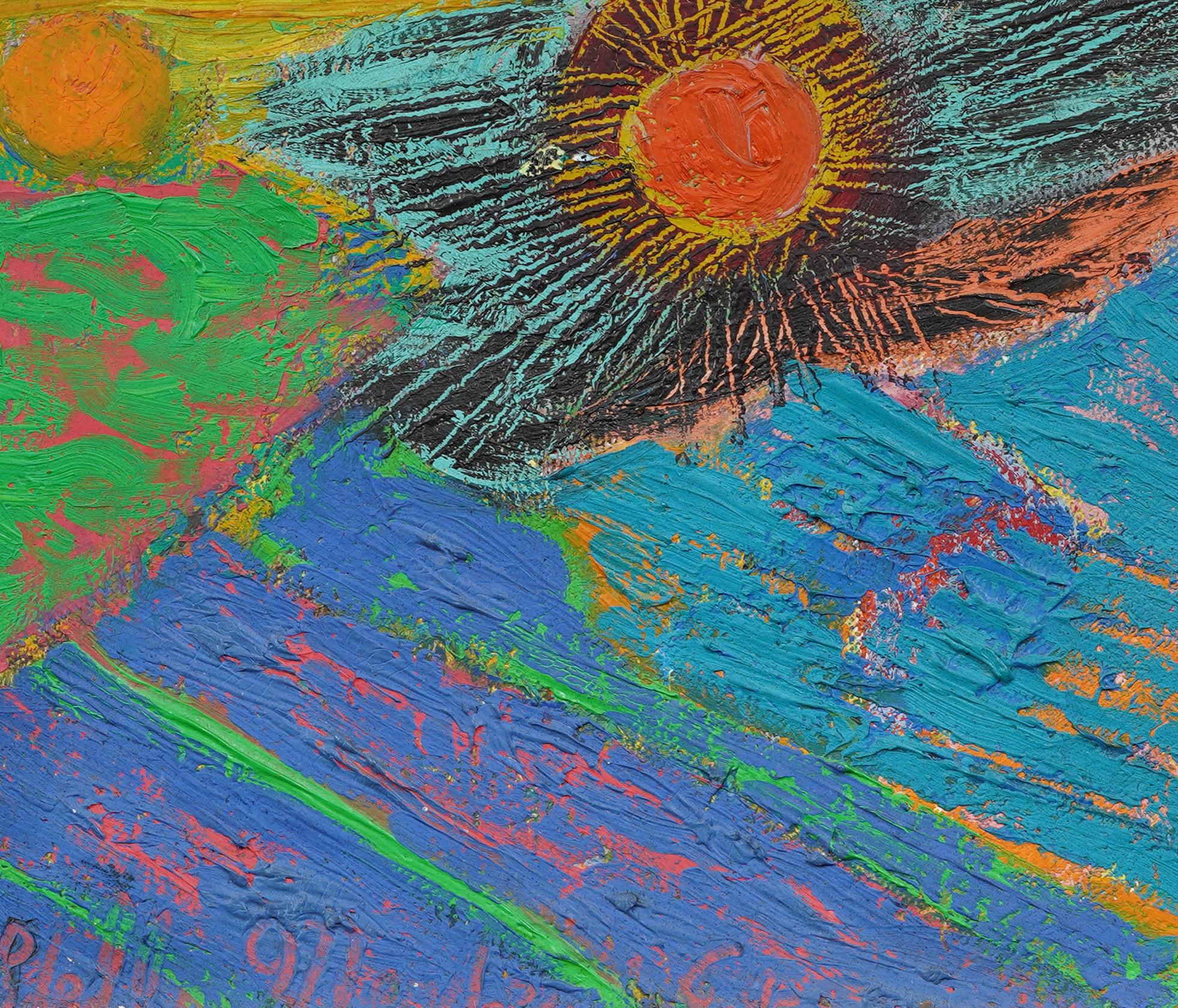 Antico dipinto ad olio americano espressionista astratto con cornice in legno dorato - Landscape Painting Marrone di Unknown