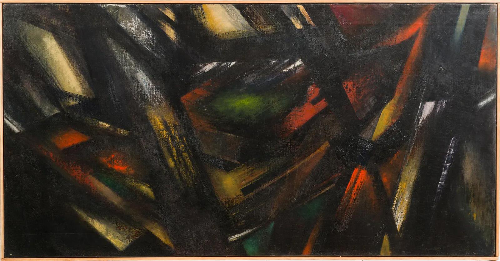 Unknown Abstract Painting – Antikes signiertes gerahmtes Ölgemälde des amerikanischen abstrakten Expressionismus, groß