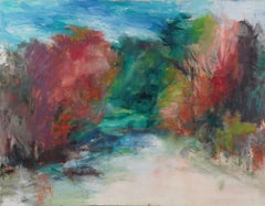 Antique American Abstract Expressionist Signed Large Landscape Oil Painting