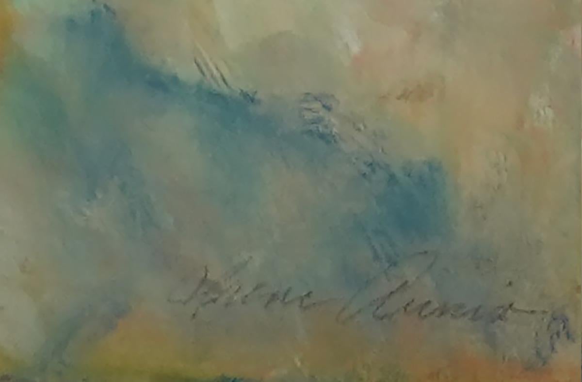 Antique American Abstract Expressionist Signed Large Landscape Oil Painting 1