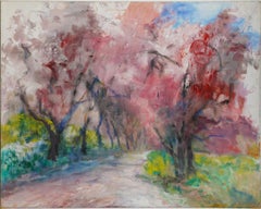 Antique American Abstract Expressionist Signed Large Landscape Oil Painting