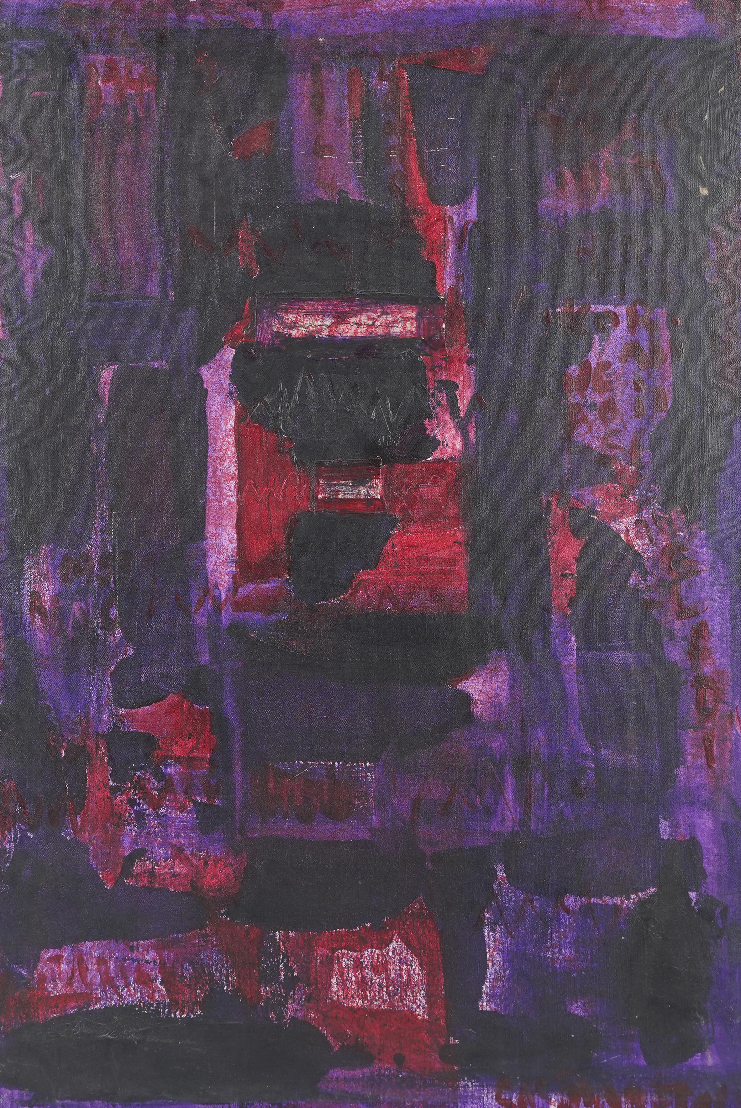 Antico dipinto ad olio astratto americano firmato, originale e vintage - Abstract Painting Nero di Unknown
