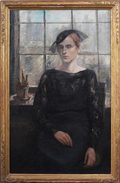 Antique American Androgynous Portrait Large Early New York School Oil Painting