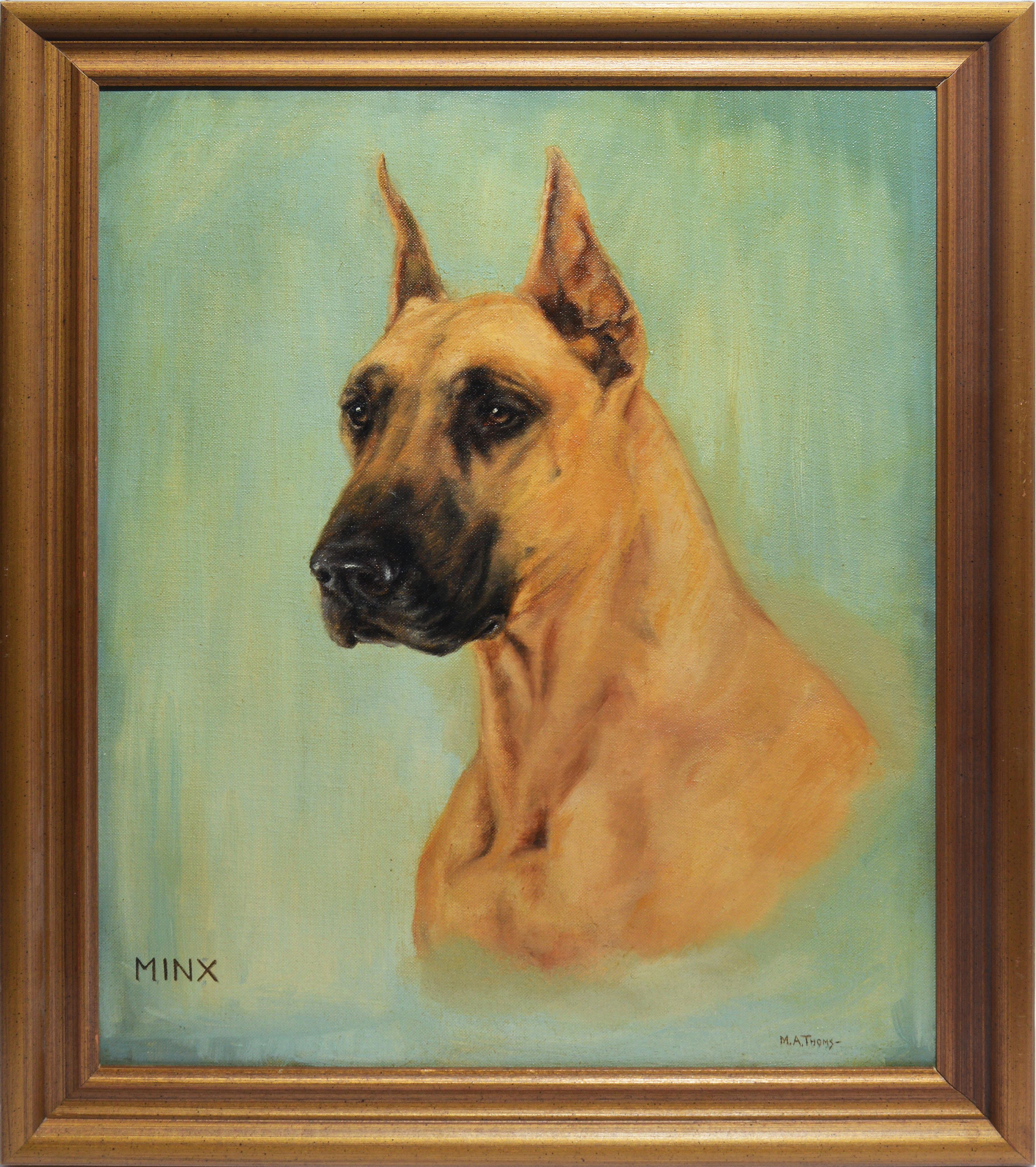 Unknown Animal Painting - Antique American Animal Oil Painting Study of a Boxer Dog