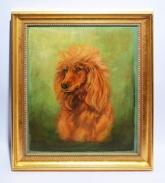 Vintage American Animal Oil Painting Study of a Poodle Dog