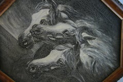 Antique American Equesterian   Animal Oil Painting "Three Wild Horses"  1920