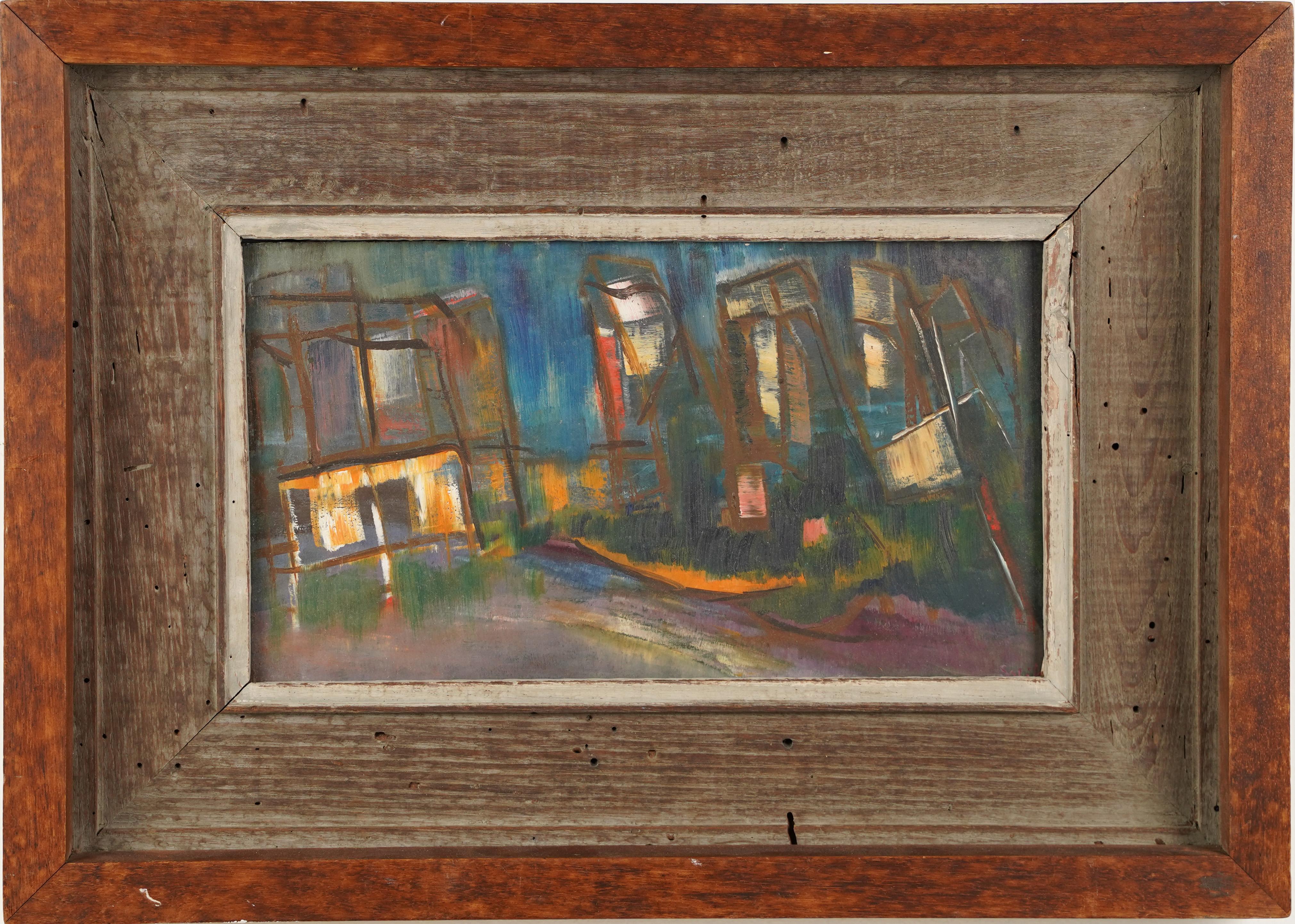 Unknown Landscape Painting -  Antique American Architectural Rare Abstract Expressionist Mid Century Modern 