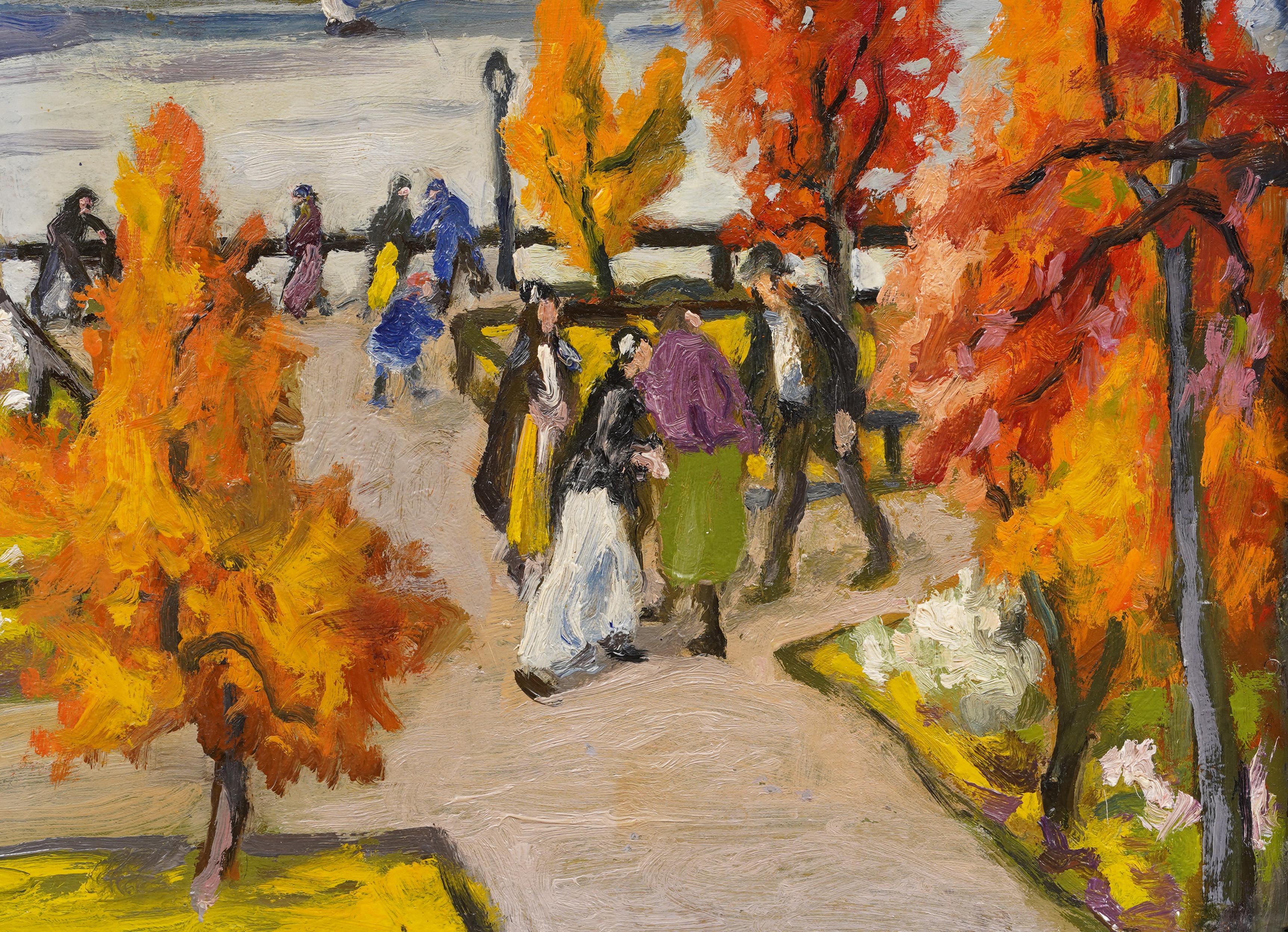 Antique American Ashcan School Brooklyn Heights Promenade Figural Oil Painting For Sale 1