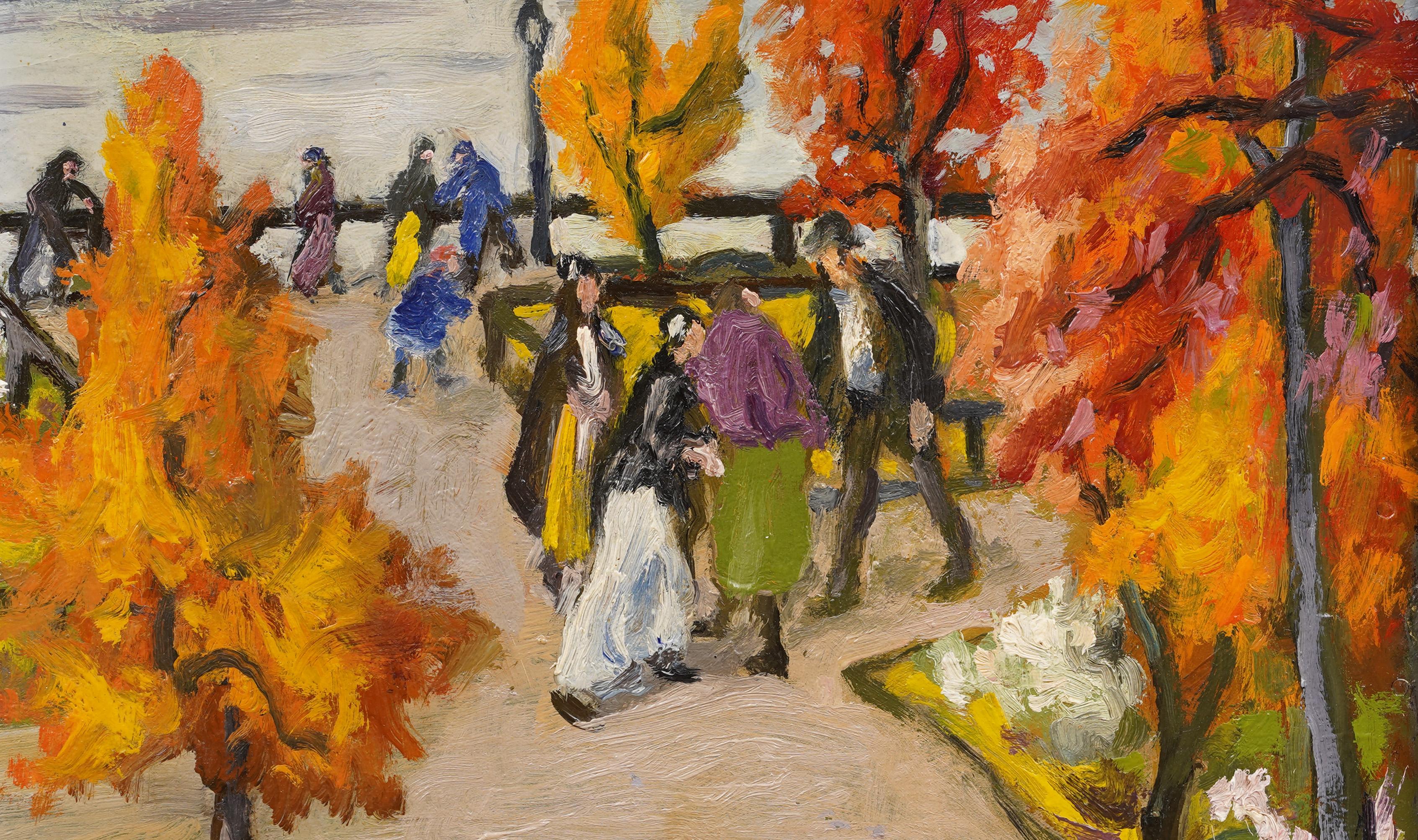 Antique American Ashcan School Brooklyn Heights Promenade Figural Oil Painting For Sale 2