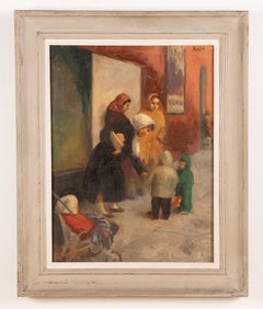 Antique American Ashcan School New York City Street Scene Kids Playing Painting