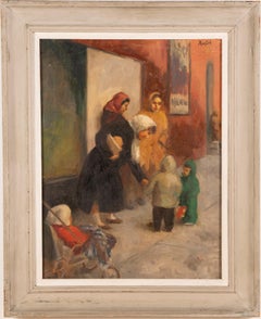 Ancienne école américaine Ashcan de New York - Scène de rue - Enfants jouant de la peinture