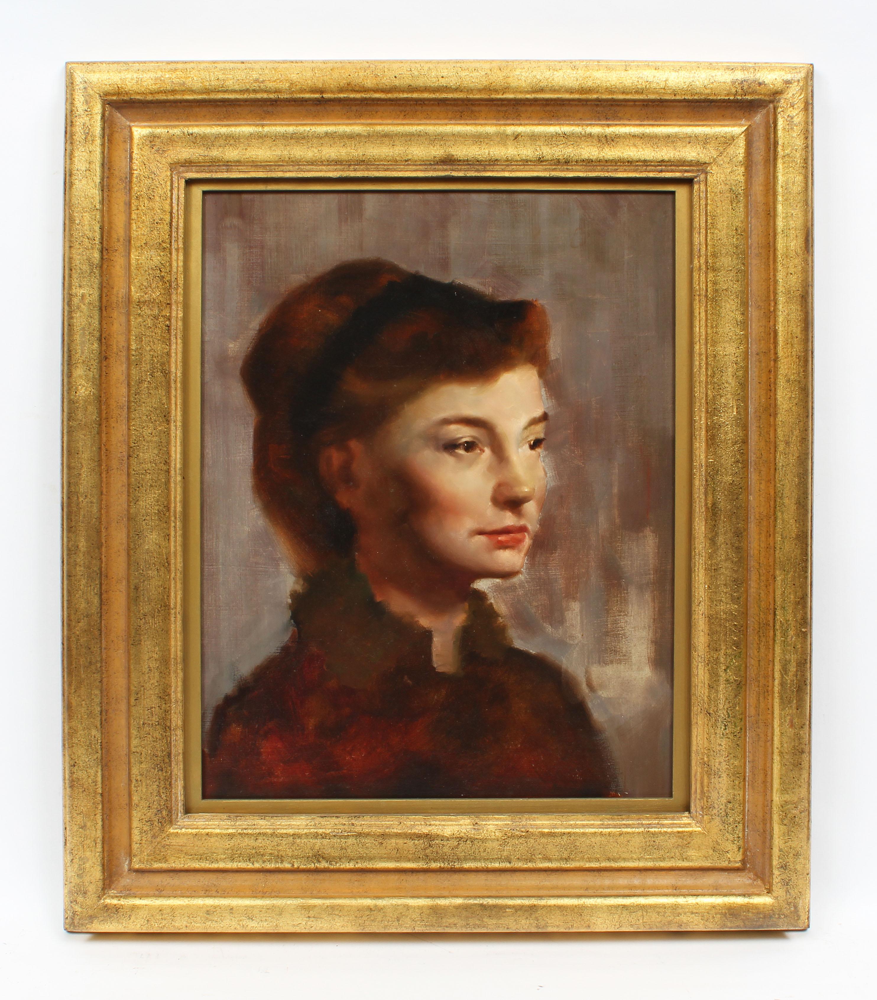 Portrait original d'une jeune femme, peinture à l'huile ancienne de l'école américaine des Ashcans - Painting de Unknown