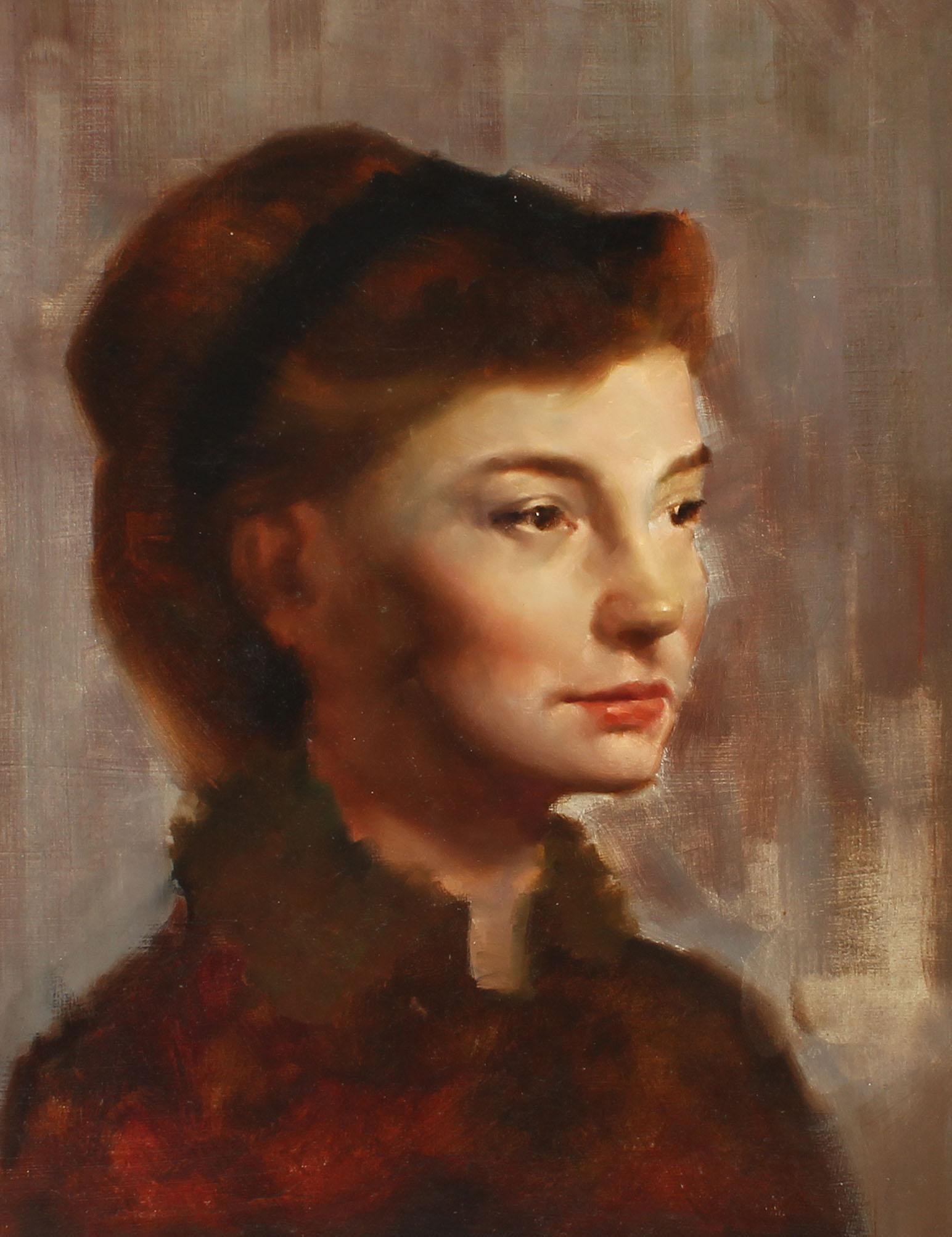 Portrait original d'une jeune femme, peinture à l'huile ancienne de l'école américaine des Ashcans - Impressionnisme Painting par Unknown