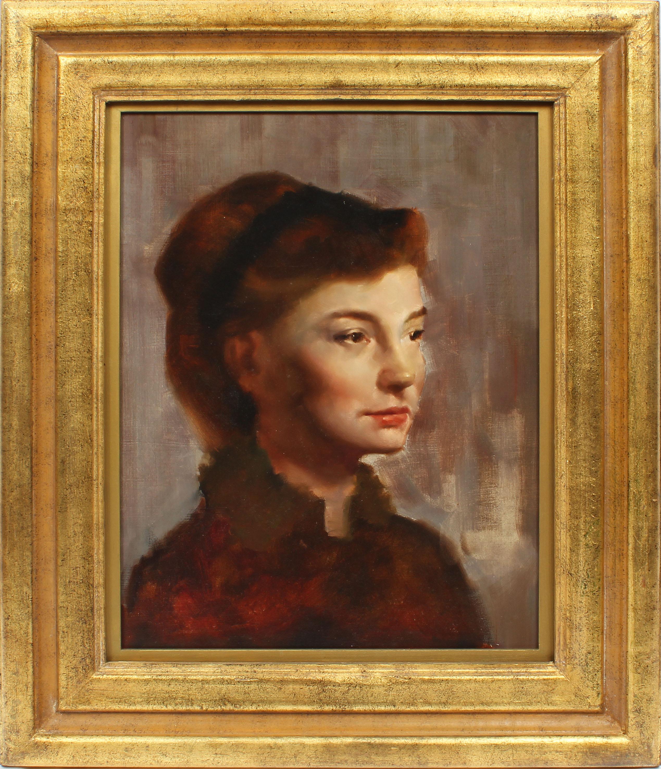 Antique American Ashcan School Original Portrait Of A Young Woman Oil Painting