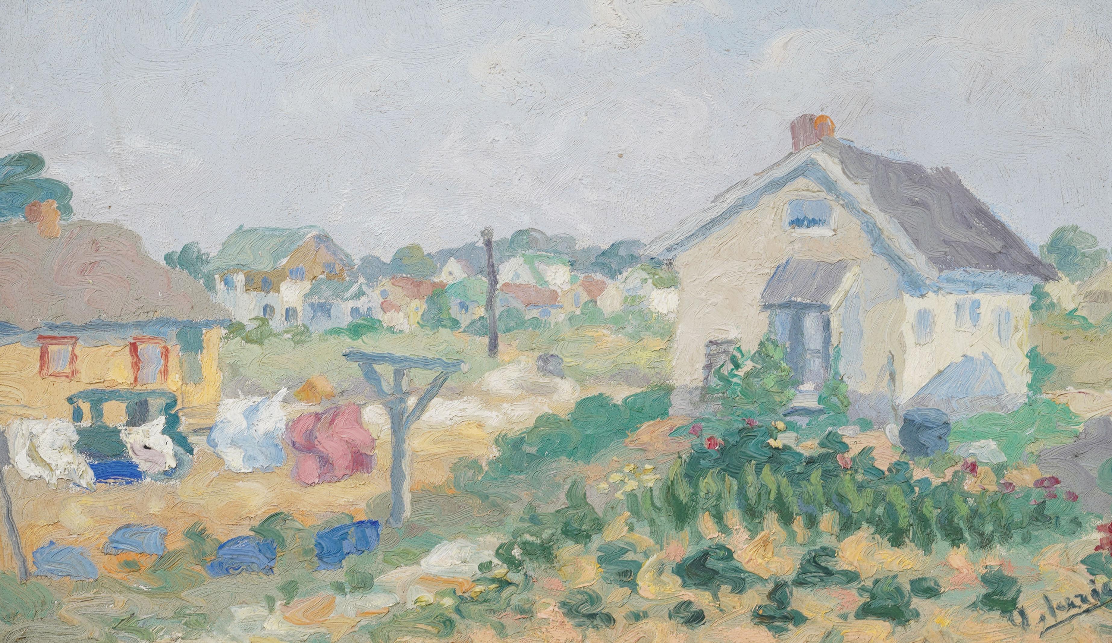 Vintage American Impressionist Landschaft Ölgemälde. Öl auf Karton. Gerahmt. Unterschrieben.  Messen: 15 von 20 Zoll insgesamt, und 12 von 18 Malerei allein.  In ausgezeichnetem Originalzustand. Hübsch gerahmt in einer Vergoldungsleiste. 