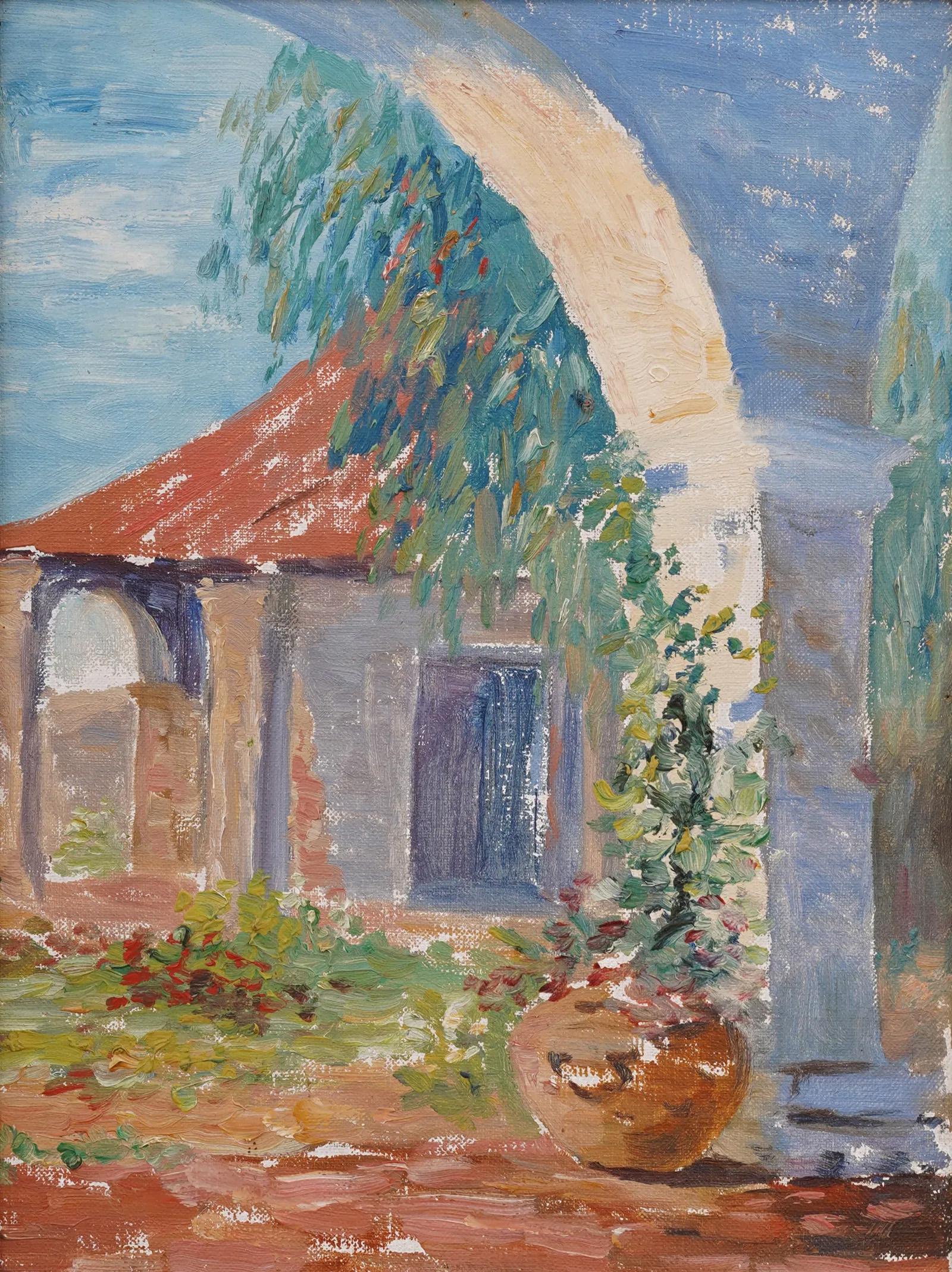 Impressive early American impressionist California oil painting.  Framed.  Oil on board.  Image size, 12H by 9L.