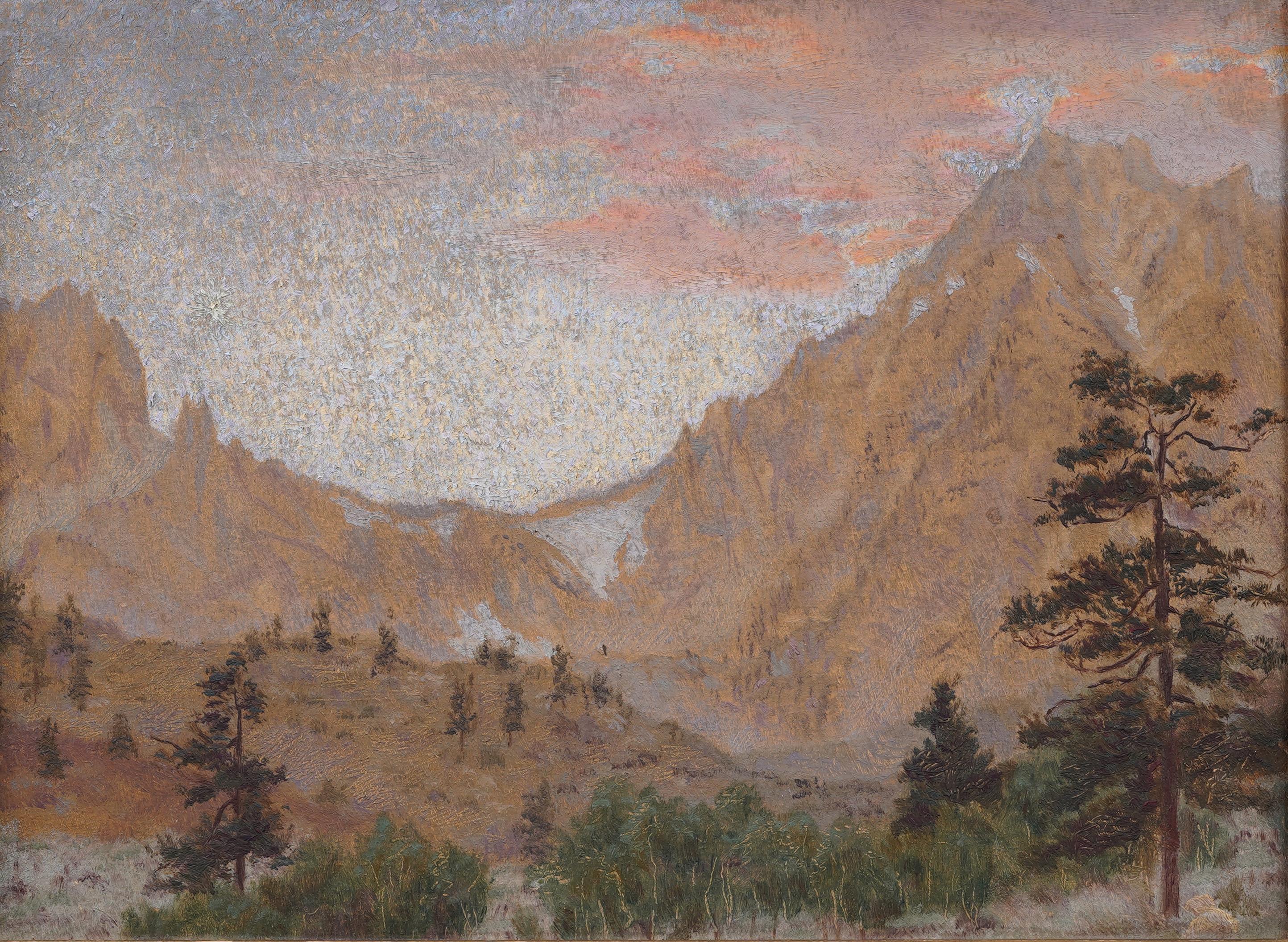 Antike amerikanische kalifornische Sonnenuntergang-Landschaft Impressionistisches frühes Ölgemälde (Impressionismus), Painting, von Unknown
