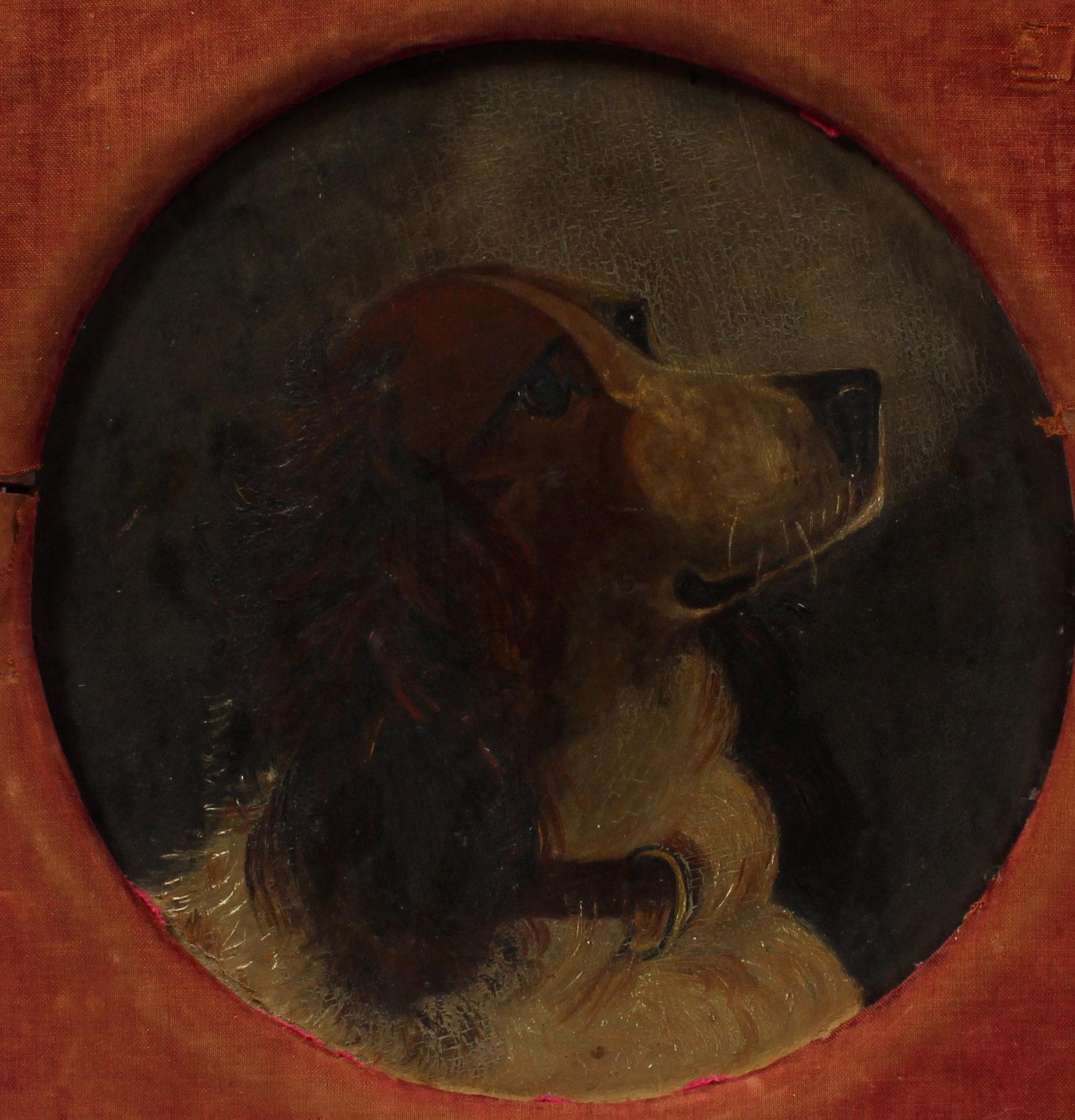 Antique American circular Oil painting of a Springer Spaniel Hunt 1880's Unique - Painting by Unknown
