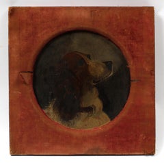 Antique American circular Oil painting of a Springer Spaniel Hunt 1880's Unique