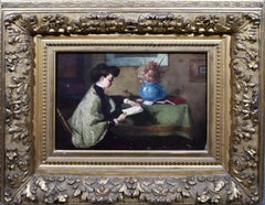 Antique American Classic Interior Genre Portrait Museum Quality Oil Painting