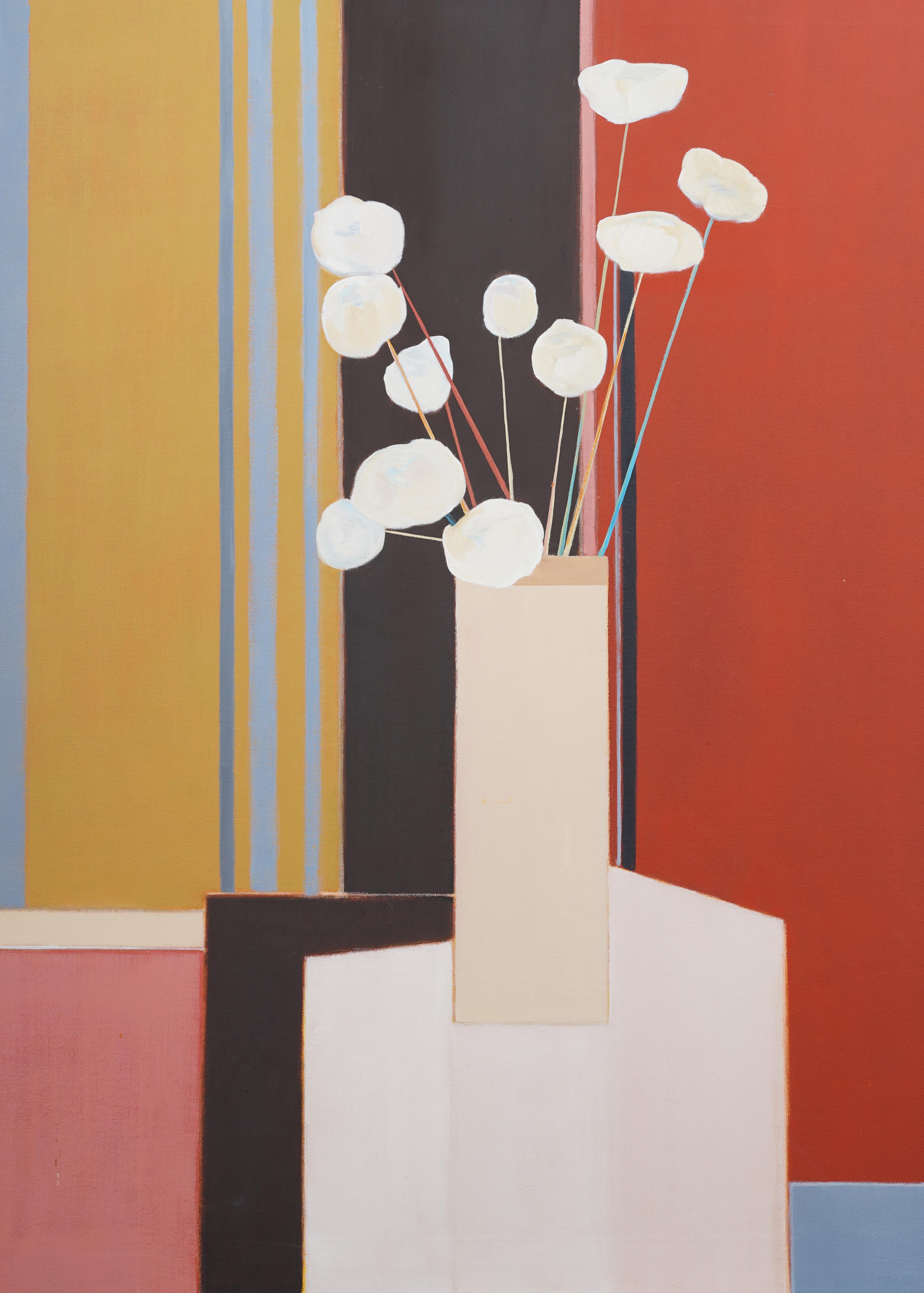 Bodegón abstracto modernista americano vintage pintado al óleo. Óleo sobre lienzo.   Enmarcado.  En excelente estado original. Bellamente enmarcado en un  molduras de madera.  Excelente estado, listo para colgar y disfrutar. 
