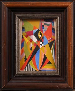 Antique American Cubist Abstract Framed Signed Monogrammed Original Painting