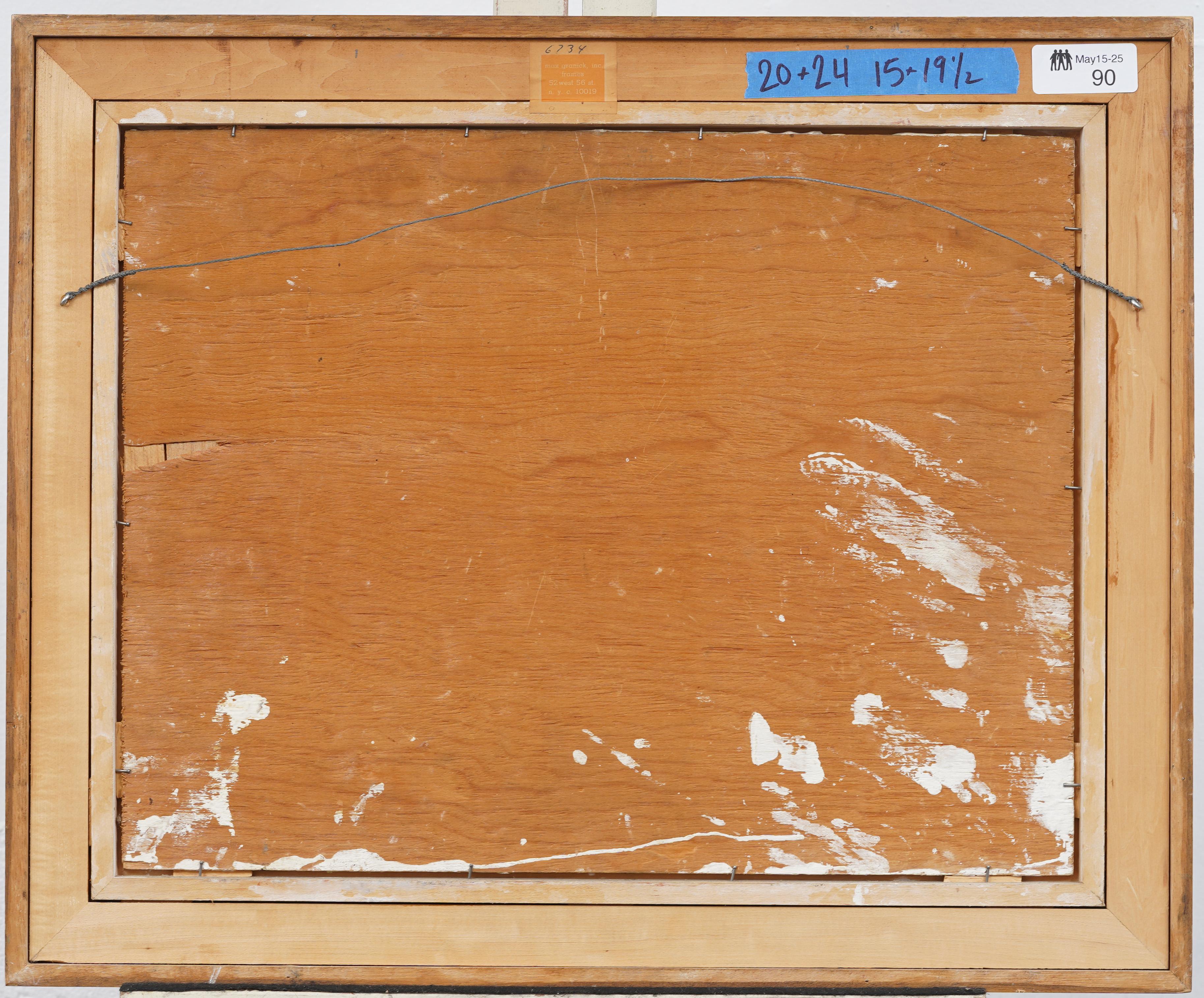 Antiguo paisaje cubista americano con árboles y colinas, pintura al óleo firmada en venta 2