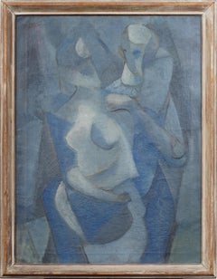 Antique American Cubist Nude Dancing Portrait Framed Signed Large Oil Painting